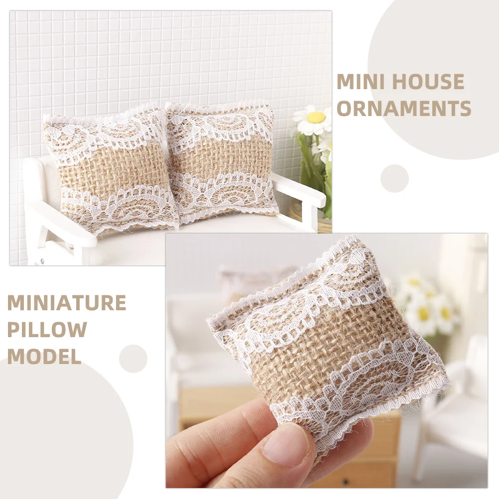 4 Pcs Lace Pillow Model Adorable Mini House Decor Tabletop Miniature Accessories Smooth Lasting Stable