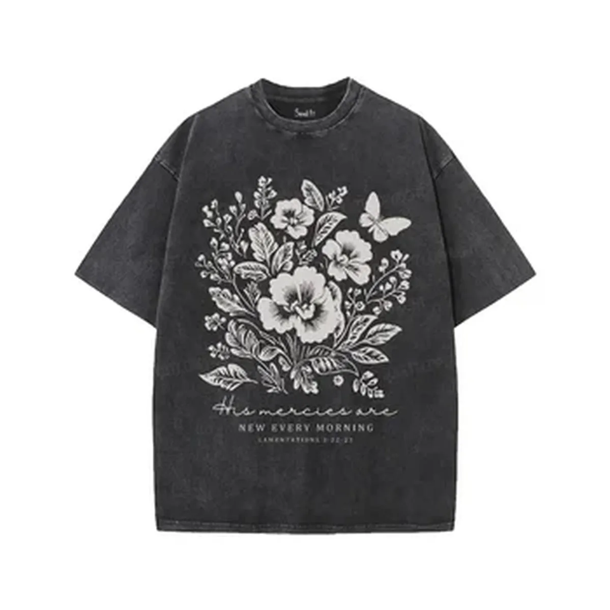 Gothic Y2k Flower Printed T-shirt Vintage Washed Oversized T Shirt Summer Short Sleeve O-Neck Cotton Tee Tops Men Women Clothing