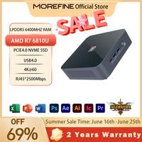 MOREFINE S500+ AMD Ryzen Mini PC R7 6810U CPU Windows11 Pro Dual R45*2 LAN NVMe SSD Gaming PC HD DP Type-C WiFi Desktop Computer