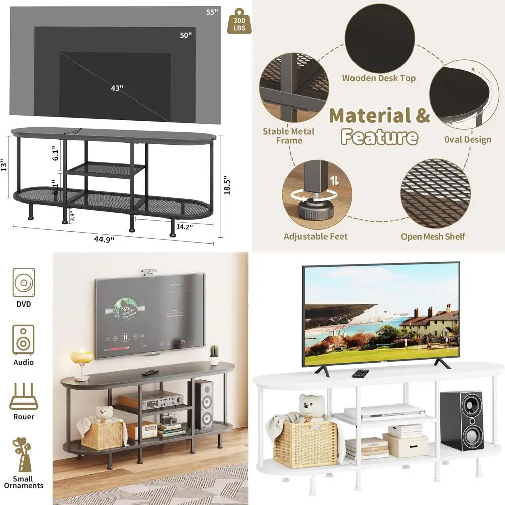 

White Metal TV Stand with Storage for Living Room and Bedroom Entertainment Centers