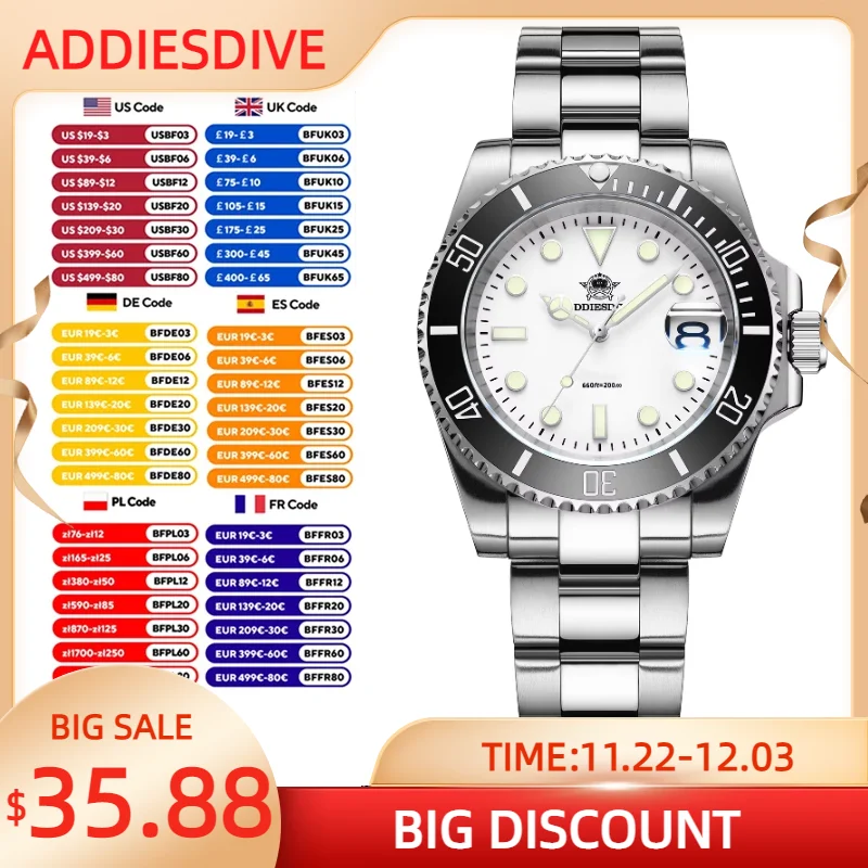 ADDIESDIVE Hot sales Diver orologio al quarzo in acciaio inossidabile 300M orologi Super luminosi per uomo Business orologi da polso sportivi all'aperto