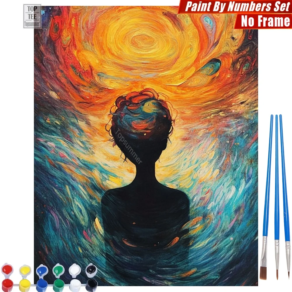 Kit de pintura por números DIY de silueta colorida misteriosa - Figura de fantasía con remolino, decoración para el hogar, regalo del Día del Maestro