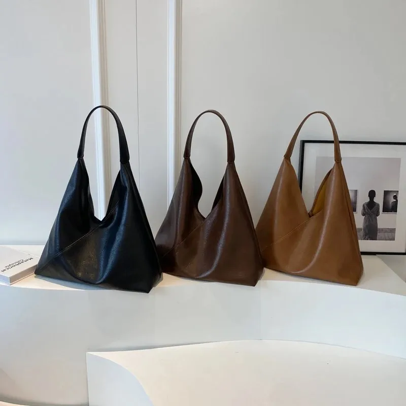 Retro Leather Handbags Women Luxury Fashion Brown Large Capacity Shoulder Bags Shopping Tote Bags 2024 New Big Underarm Hobo Bag