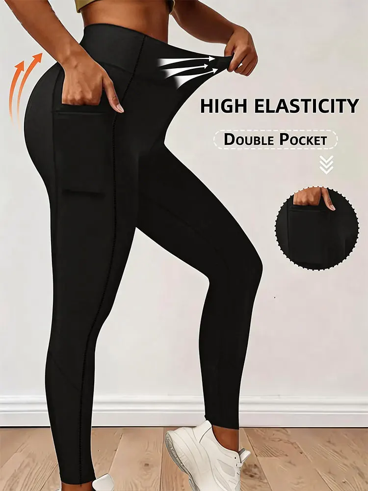 Women's High Waist Yoga Pants High Stretch Tummy Control Double Pockets Leggings Spring Casual Outdoor Sports Fashion Long Pants