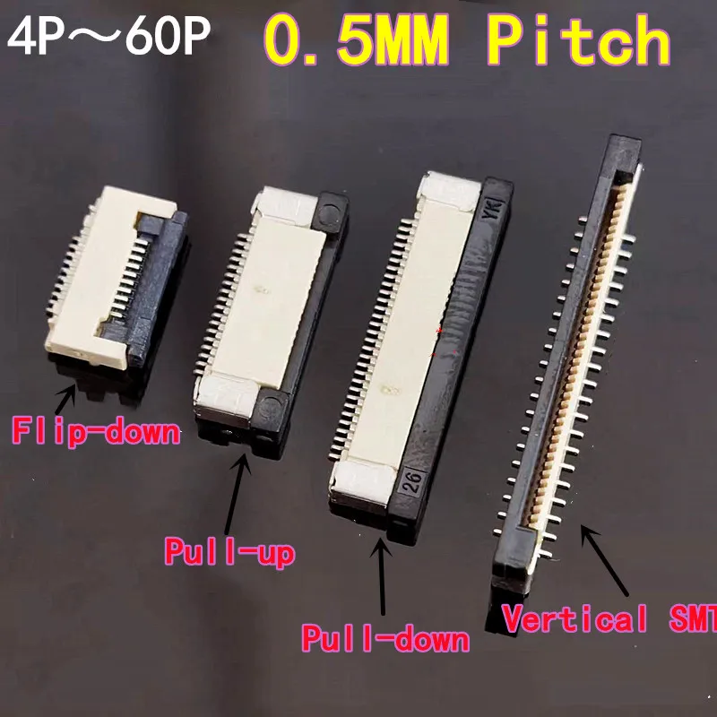 10PCS FPC Connector 0.5mm Pitch Flip-Bottom/Pull-Top/Pull Bottom Connecting Vertical SMT Offset Pin Flexible Flat Cable Socket