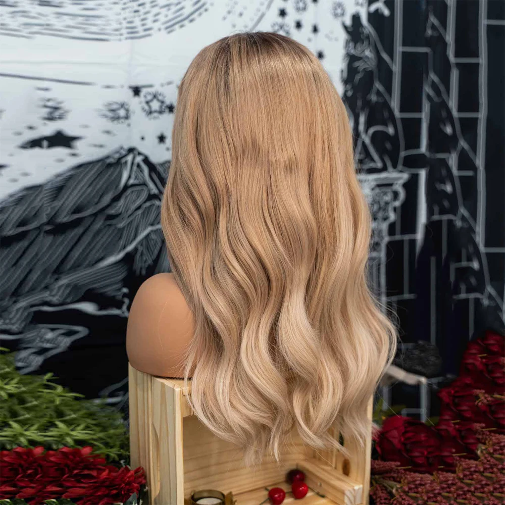 Honig Blonde Ombre Wurzeln HD 13x6 Spitze Frontal Perücke 100% Reines Haar Leichte Wellenförmige Volle Spitze Menschliches Haar perücken Tiefe Pre-gezupft 200%