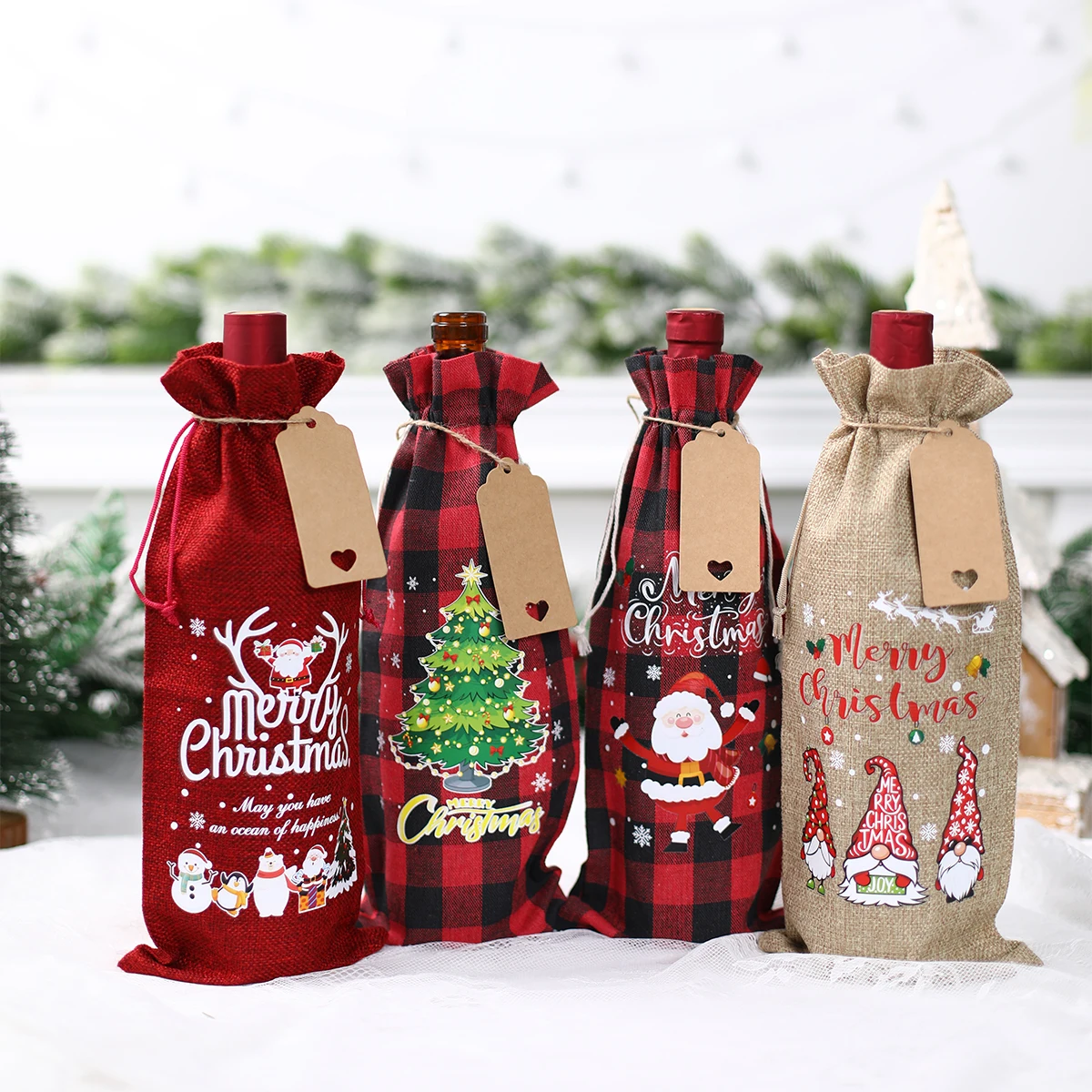 Christmas Wine Bottle Cover Xmas Ornaments Merry Christmas Decoration 2024 For Home Navidad Natal Noel Gifts Happy New Year 2025