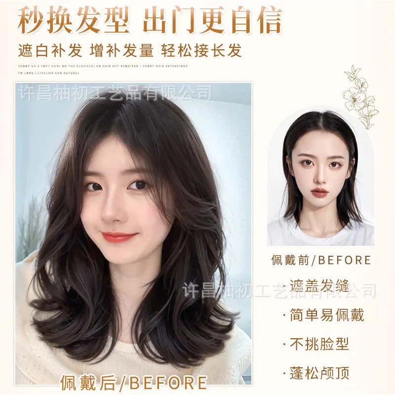 Synthetic Curly Hair Topper for Women No Net Required Volumizing Clip in Wig Piece Natural Full Head Cover Gray Concealer Easy