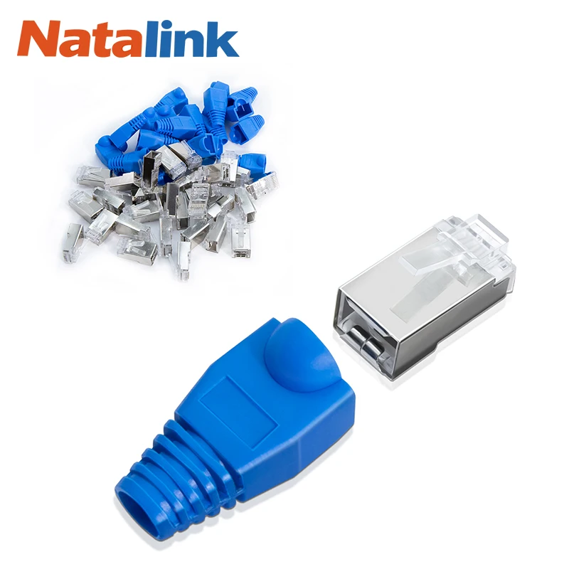 

Natalink 10/50/100PCS RJ45 CAT6 CAT5e экранированные проходные разъемы позолоченные модульные разъемы Ethernet с защитными колпачками