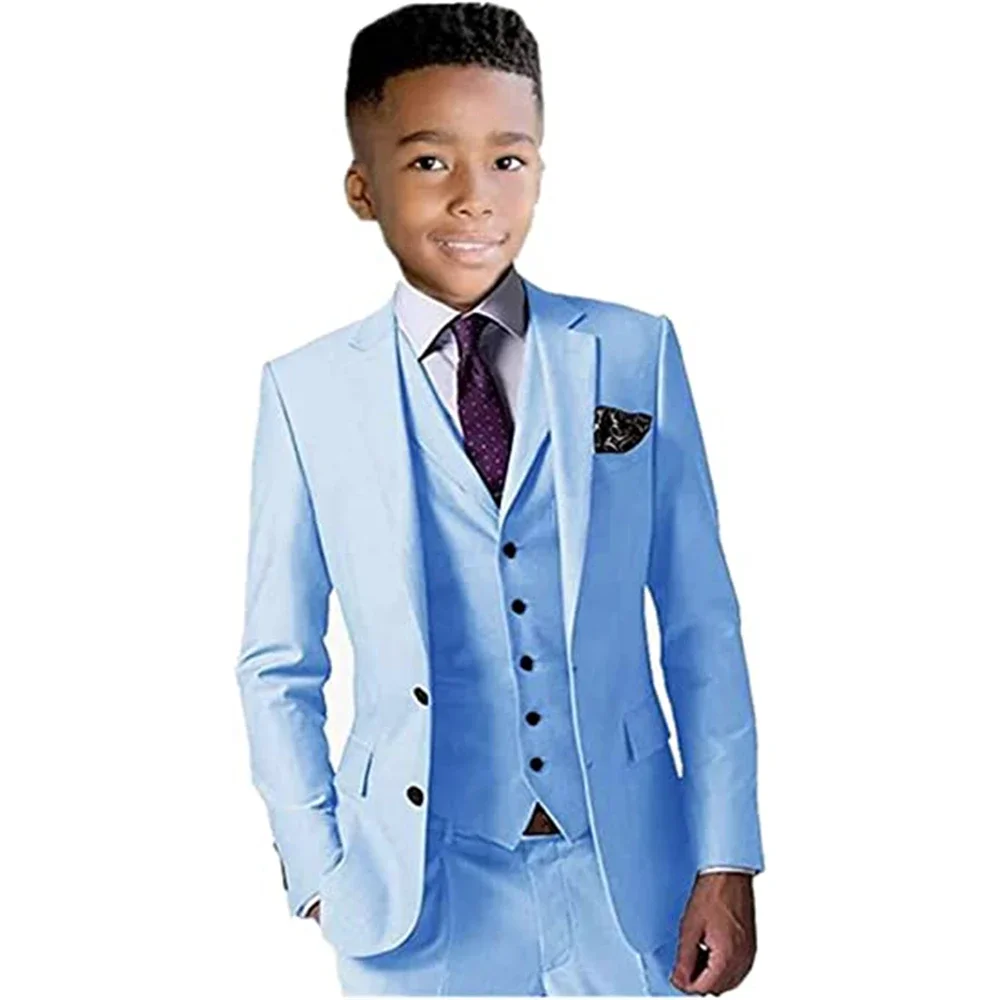 3 Pcs Boys Wedding Clothes Blazer Vest Pants Solid Children's Formal Suits Kids Party Clothing Sets Teenage Boy Costumes