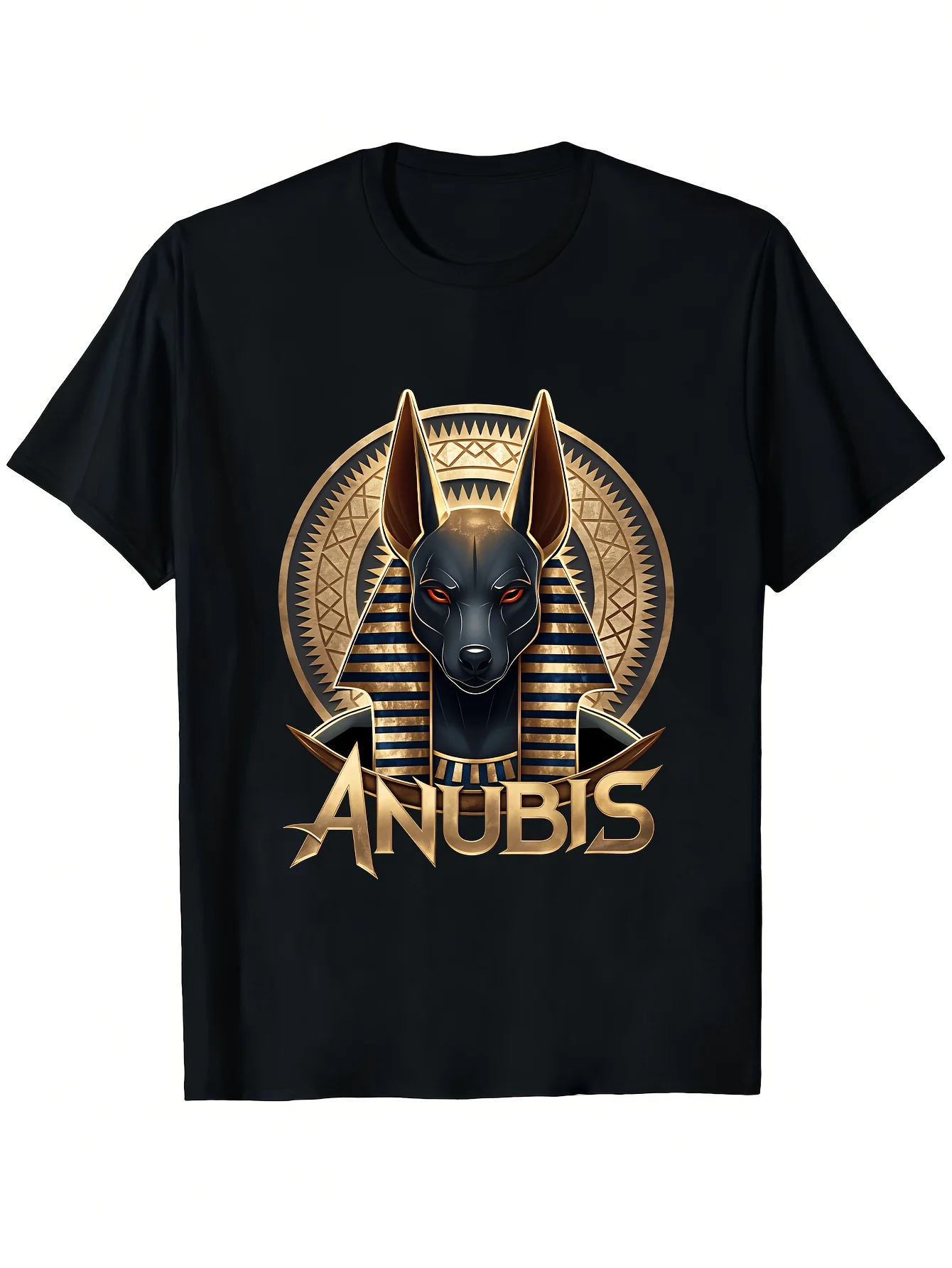 Top Pick Men'S Egyptian Anubis Graphic T-Shirt Ancient Egyptian God Design with Anubis Face Hieroglyphics and Golden Print