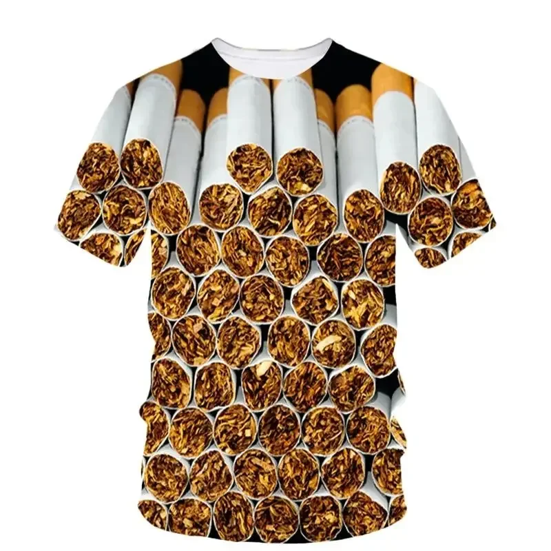 3D cigarro padrão manga curta T-shirt dos homens, O-pescoço Top, Cool Clothing, Personalidade, Harajuku, Últimas, Verão, 2022