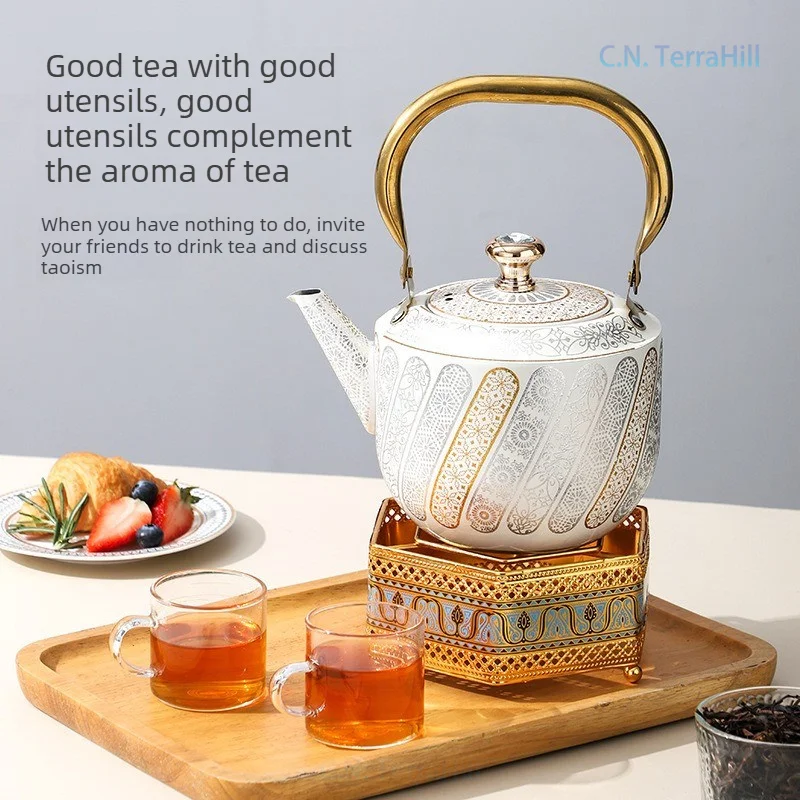 Stainless Steel Commercial Tea Kettle for Induction Cooktop, Large Capacity Gold Teapot for Boiling Water
