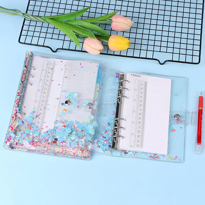 6 Rings Loose Leaf Notebook Cover Transparent Sequins A5 A6 Binder Books Kawaii Journal Planner Notepad Cover Office Supplies