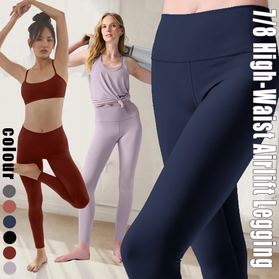 

2025 AL Yoga 7/8 High-Waist Airlift Legging Soft High Waisted Slim Fit Sports Pants Fitness Pants Women's Street Yoga Pants
