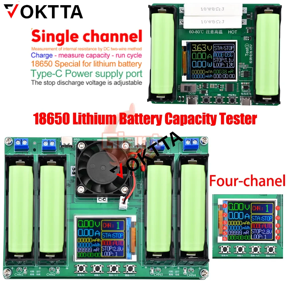 Testador de Capacidade da Bateria de Lítio Resistência Interna Automática Mah Mwh Bateria Digital Módulo Detector de Energia 18650