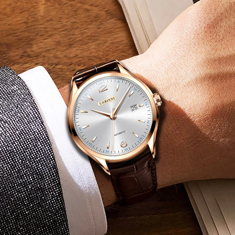 LOBINNI New Classic Business Automatic Mechanical Watches Ultra Thin Luxury Men Dress Watch Seagull ST2130 Movement Watches