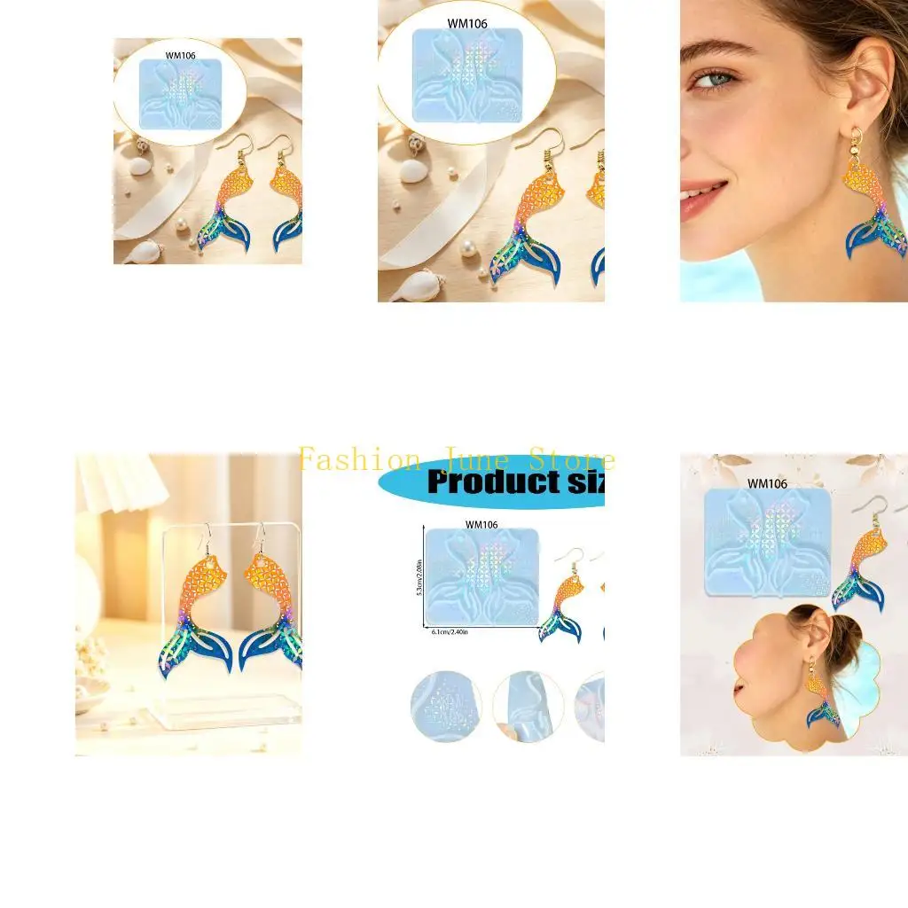 N5KA Silicone Fish Tail Mold for Resin Jewelry Making, Two Mirrored Casting Cavities with Texture Detail for Earrings, Pendants