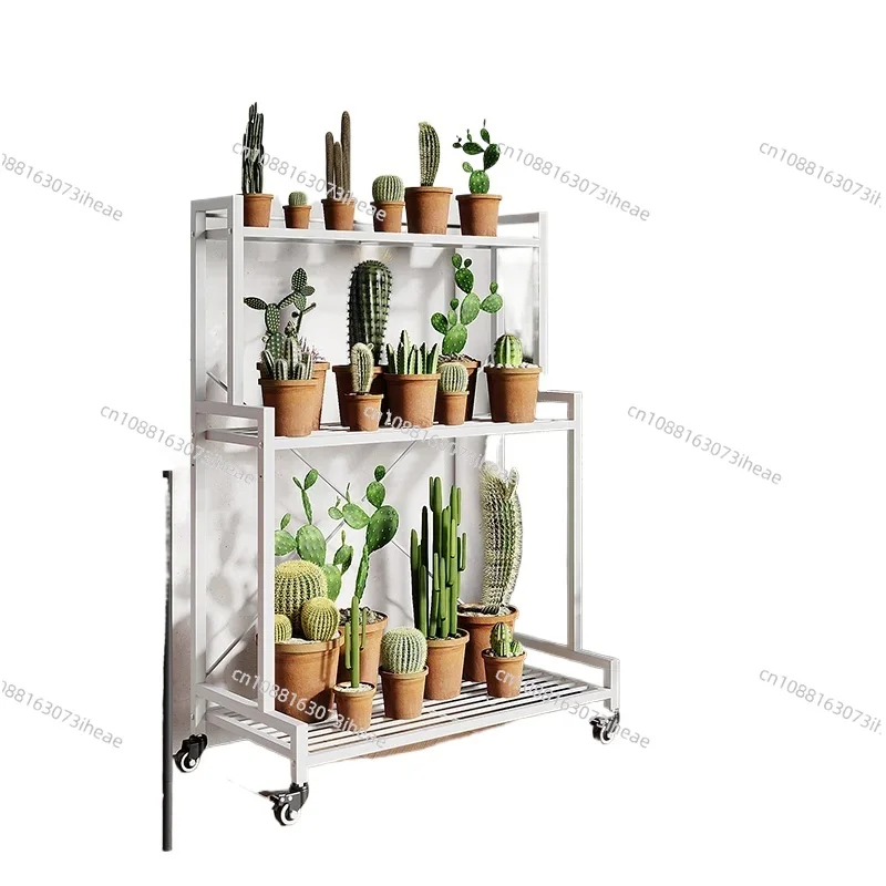 Stepped flower stand Wrought iron mobile pulley Multi-layer succulent flower stand Living room floor rack Balcony rack