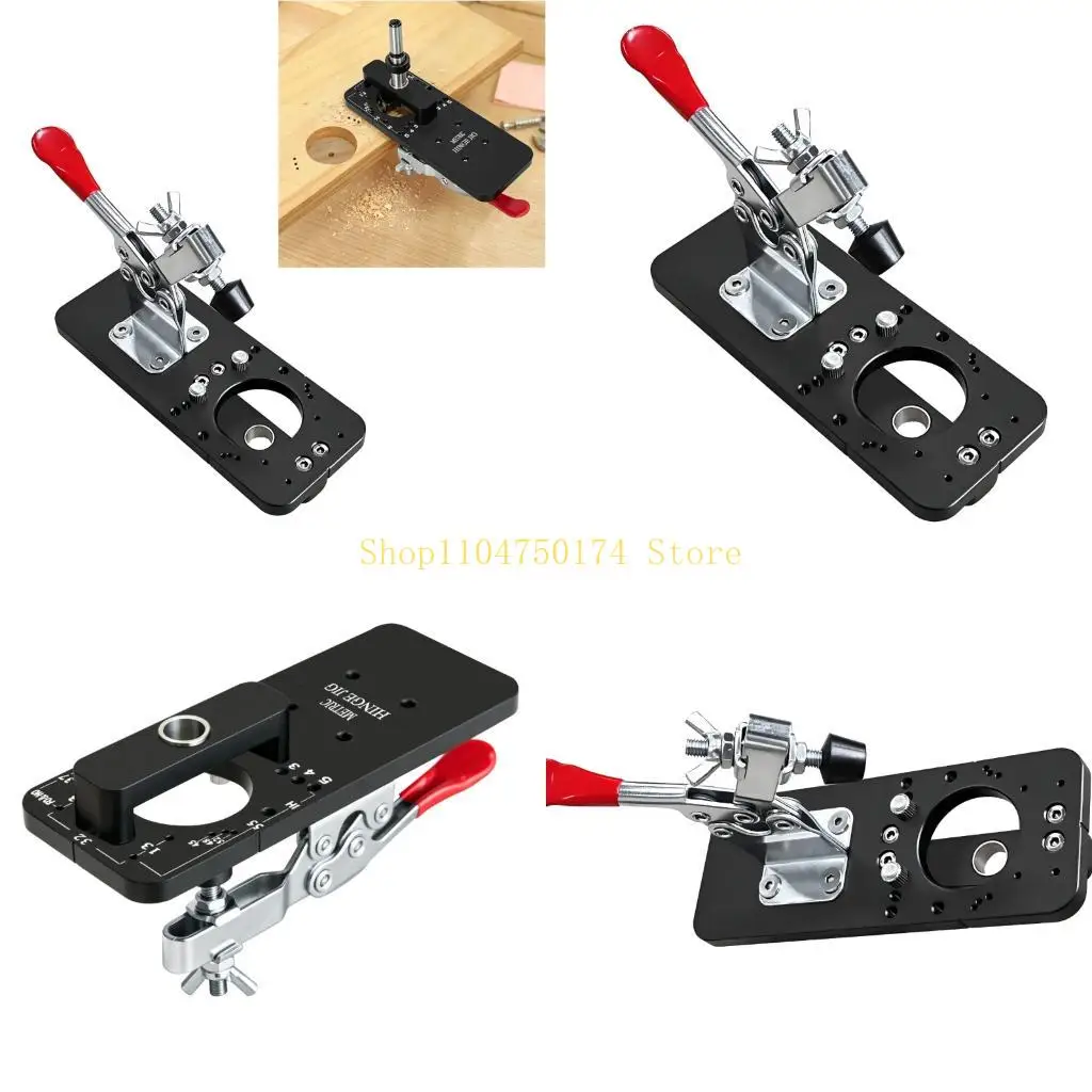 Furniture Door Concealed 35mm Hinge Drilling Jig with Integrated Toggle Clamp and Anodized Aluminum-Alloy Body for Cabinet