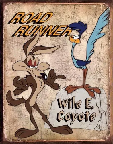 Cartoon Metal Sign ROAD RUNNER AND WILE  E COYOTE Tin Sign Art Decor Wall Plaque