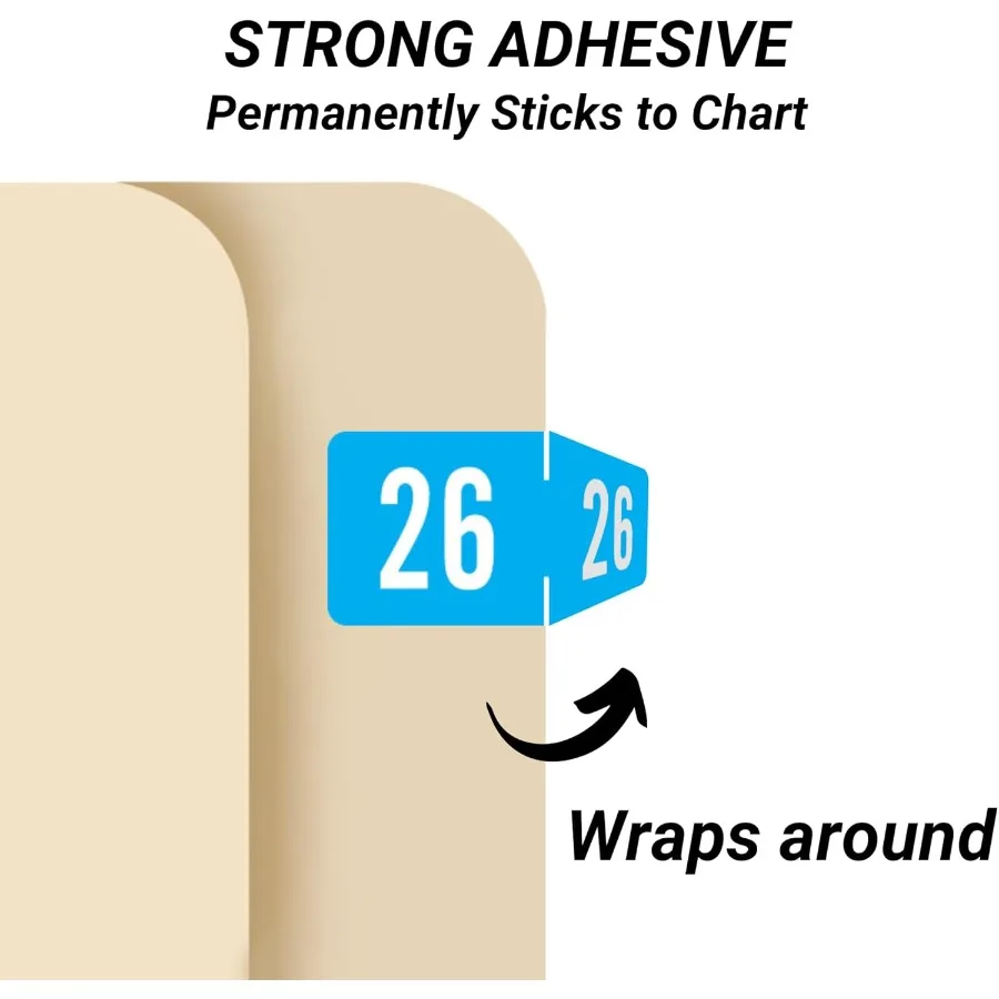 2026 Маленькие годовые этикетки Доктор Вещи 2026 Наклейки с диаграммой Светло-голубые цветные кодовые вкладки Продукты Стиль США Сделано года Наклейки для En
