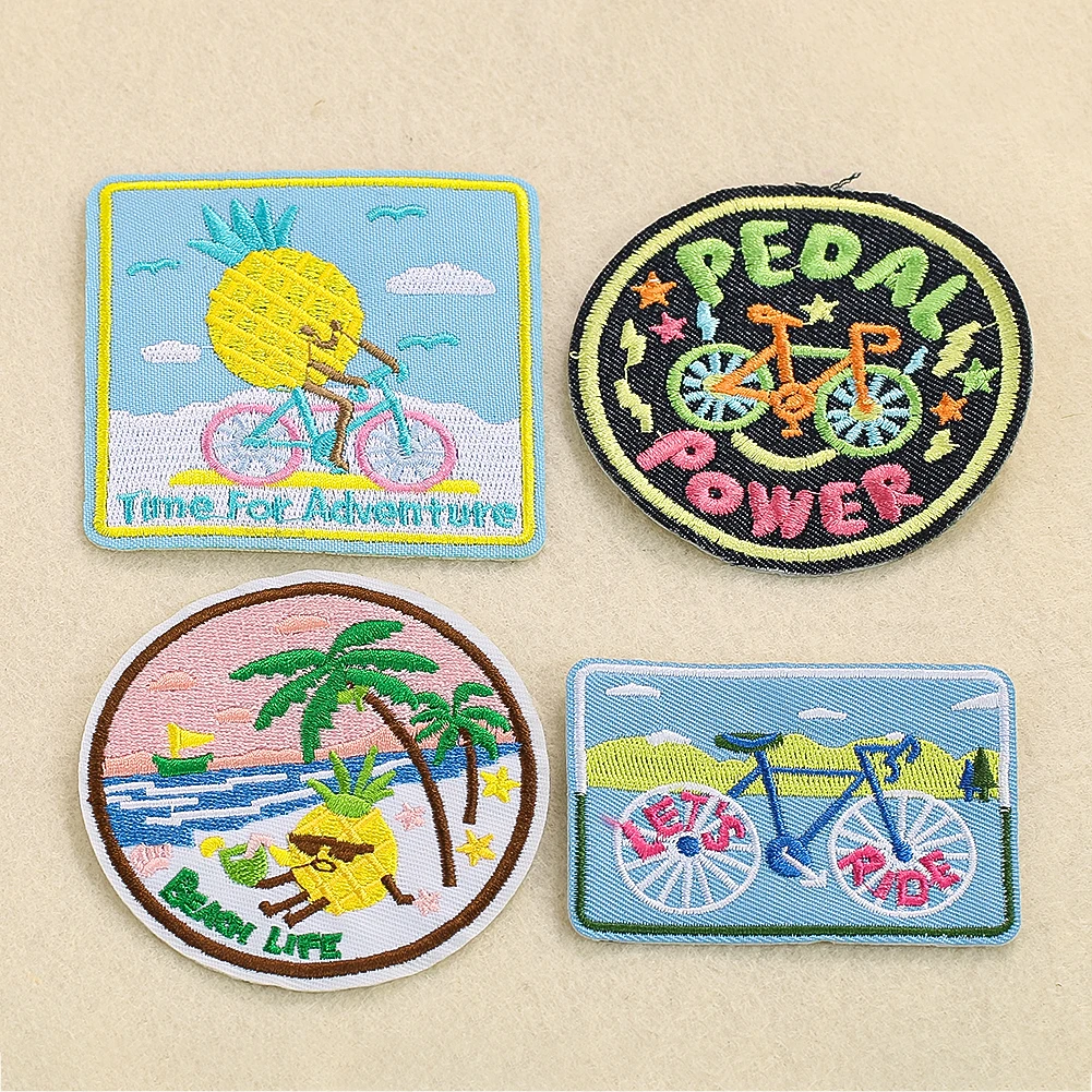 5pc Clothes Decor Patches Embroidery Fabric Beach Bicycle Outdoor Sport Backpack Badge Ironing Transfer Applique Sewing Supplies