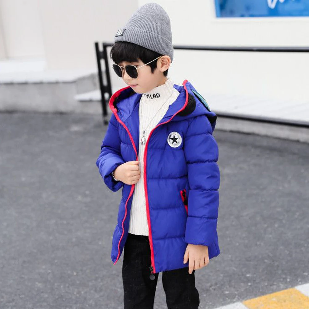LPATTERN Children\'s Down Cotton Jacket with Hoodie Glasses Windproof Winter Coat Boys Thick Warm Quilted Cotton Parka Outerwear