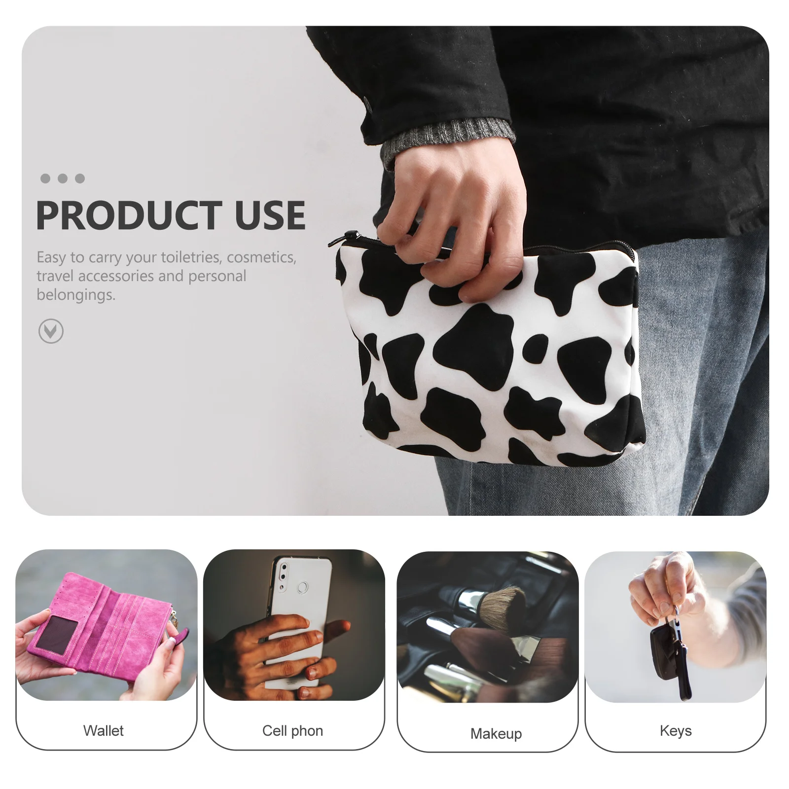 

1Pcs Cow Pattern Pouch Portable Makeup Bag Travel Storage Toiletry Pouch for Women Elegant Gift Makeup Bag