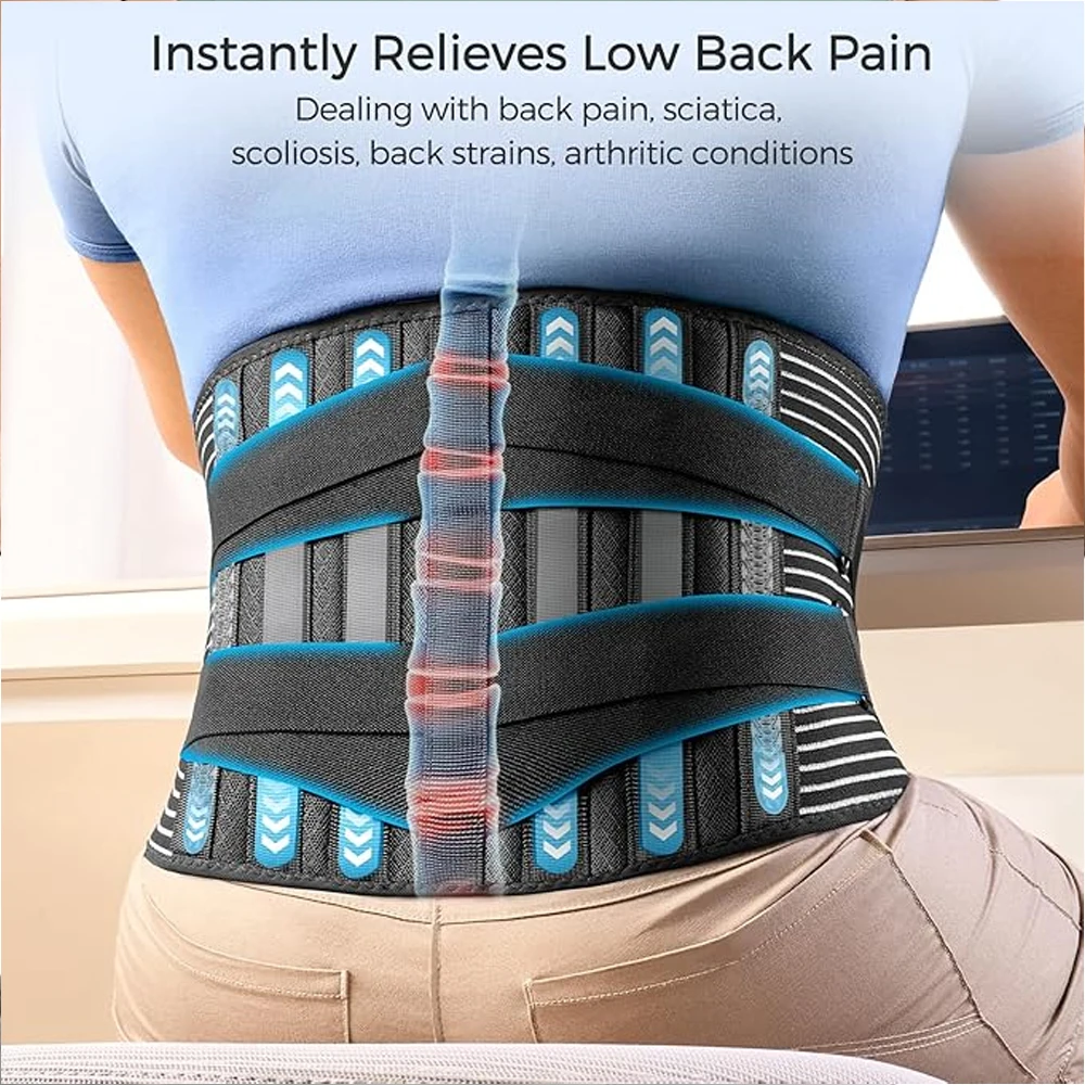 FVXVXV Lower Back Support Belt with 6 Stays – Breathable Anti-Slip Lumbar Brace for Workot, Men Women for Work Running Fitnes
