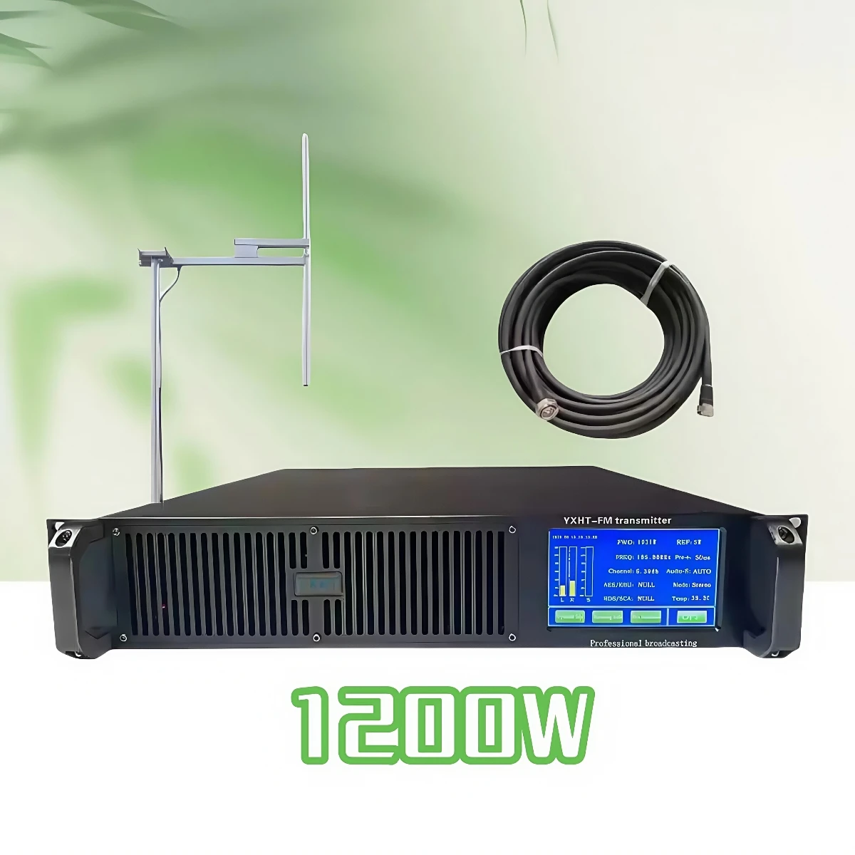

Radio Broadcast Equipment 1.2KW FM Transmitter + 1-Bay Antenna + 30 Meters Cable With Connectors 3 Equipments