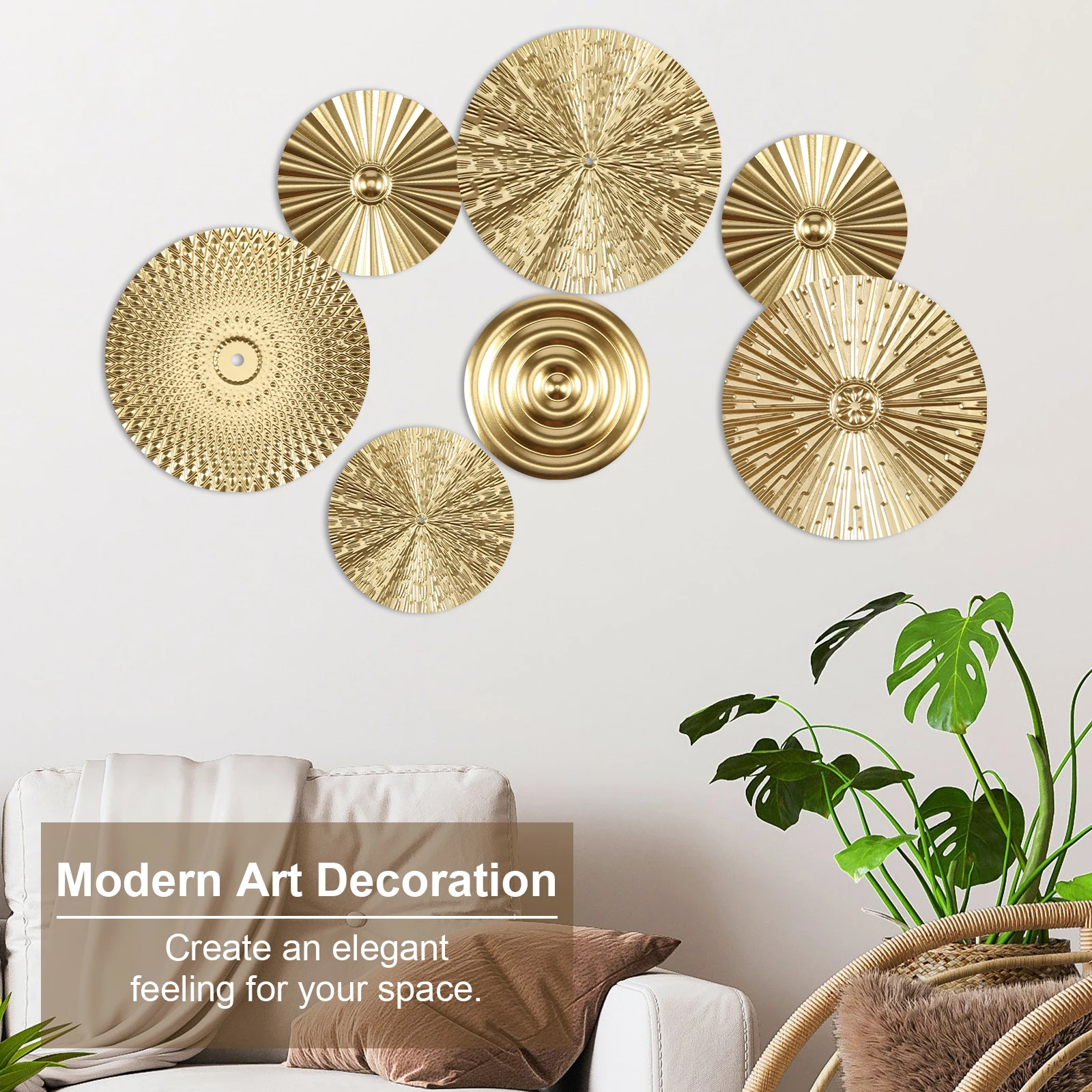 5-7Pcs Gold Wall Basket Decor Hanging Metal Wall Basket Decor Nordic Round Wall Hanging Decoration for Living Room Ornament