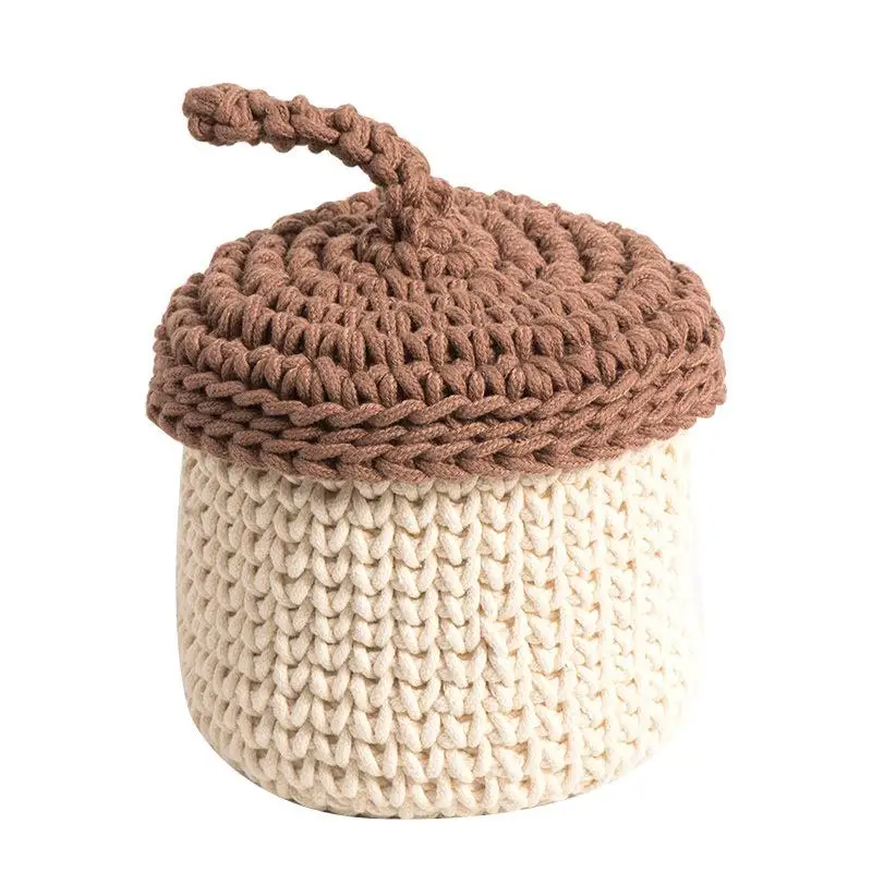 

Hand-Woven Storage Basket Cotton Rope Crocheted Plant Potted Plant Decorative Tabletop Small Ornament Cosmetics Storage Basket