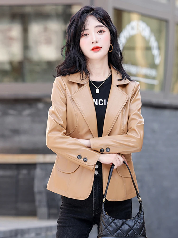 Lente Herfst Nieuwe Sle Haifeng Echt leer Jaet Dames ort eepskin Jaet Klein pak Bovenkleding Slim Fit Trendy