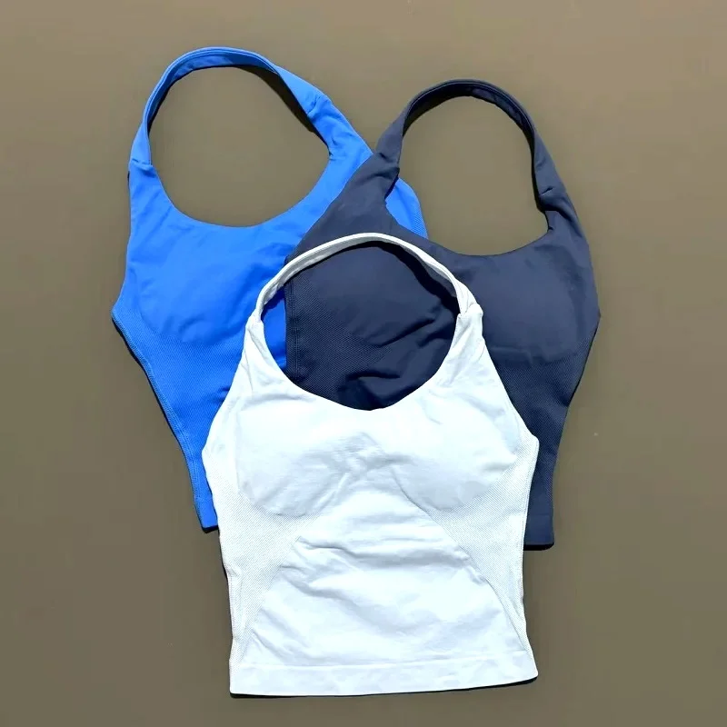 Gym Sports Top Women Seamless Yoga Tank Longline Strappy Top Open Back Bra Sportswear Gym Clothing Running Workout Halter view 4
