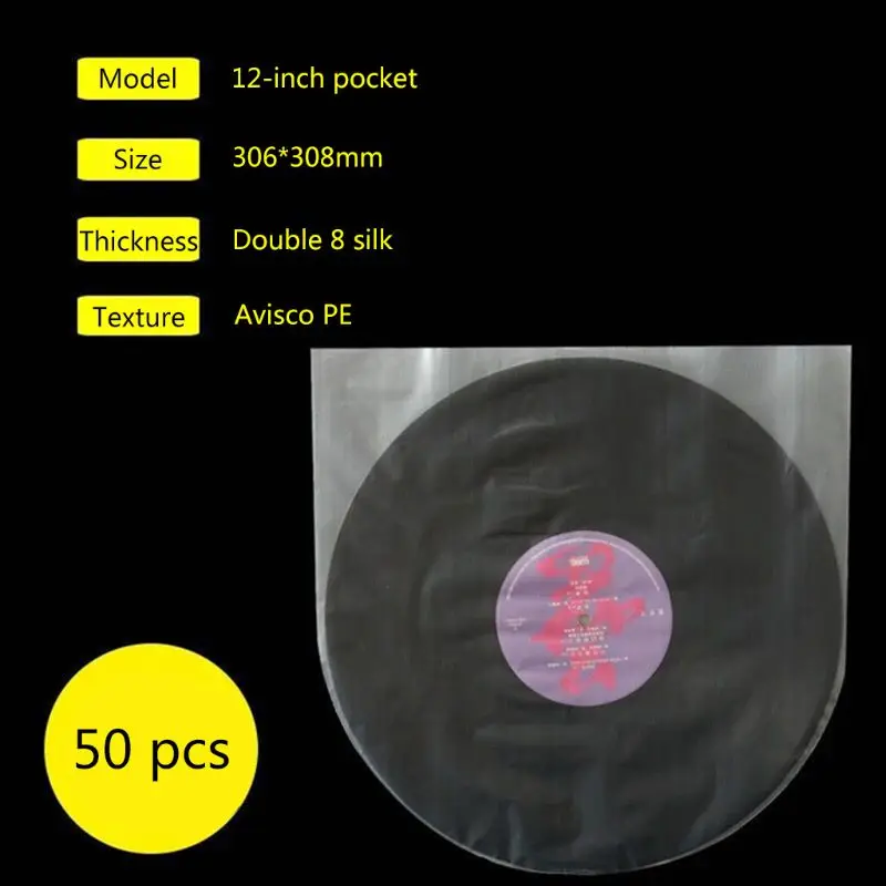 Fundas protectoras de discos de vinilo transparente, 50 piezas, 12 ", LP, antiestáticas, esquinas redondeadas