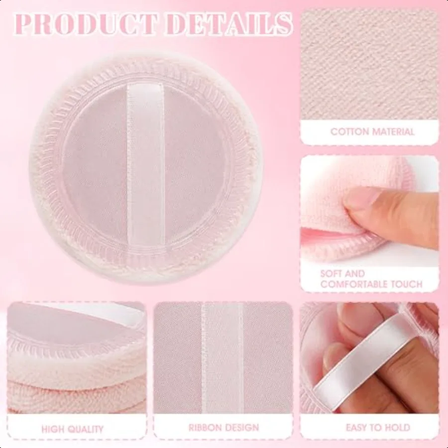 12個入りセッティングパウダーパフ、丸型ピンクメイクアップパウダーパフ、丸型コットンパウダーパフ、コットンコスメティックパフ、ミニポータブルスポンジ