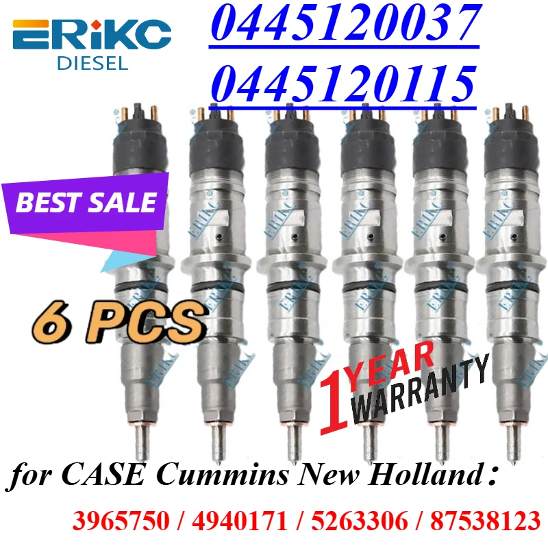6PC 0445120037 Common Rail Injector 0445120115 Engine Part 0 445 120 037 For CASE Cummins New Holland 3965750 4940171 5263306