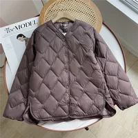 Janveny 2025 New Autumn Winter Ultra Light Collarless Soft Puffer Jacket Women Casual Loose Single Breasted 90% Duck Down Coat 3