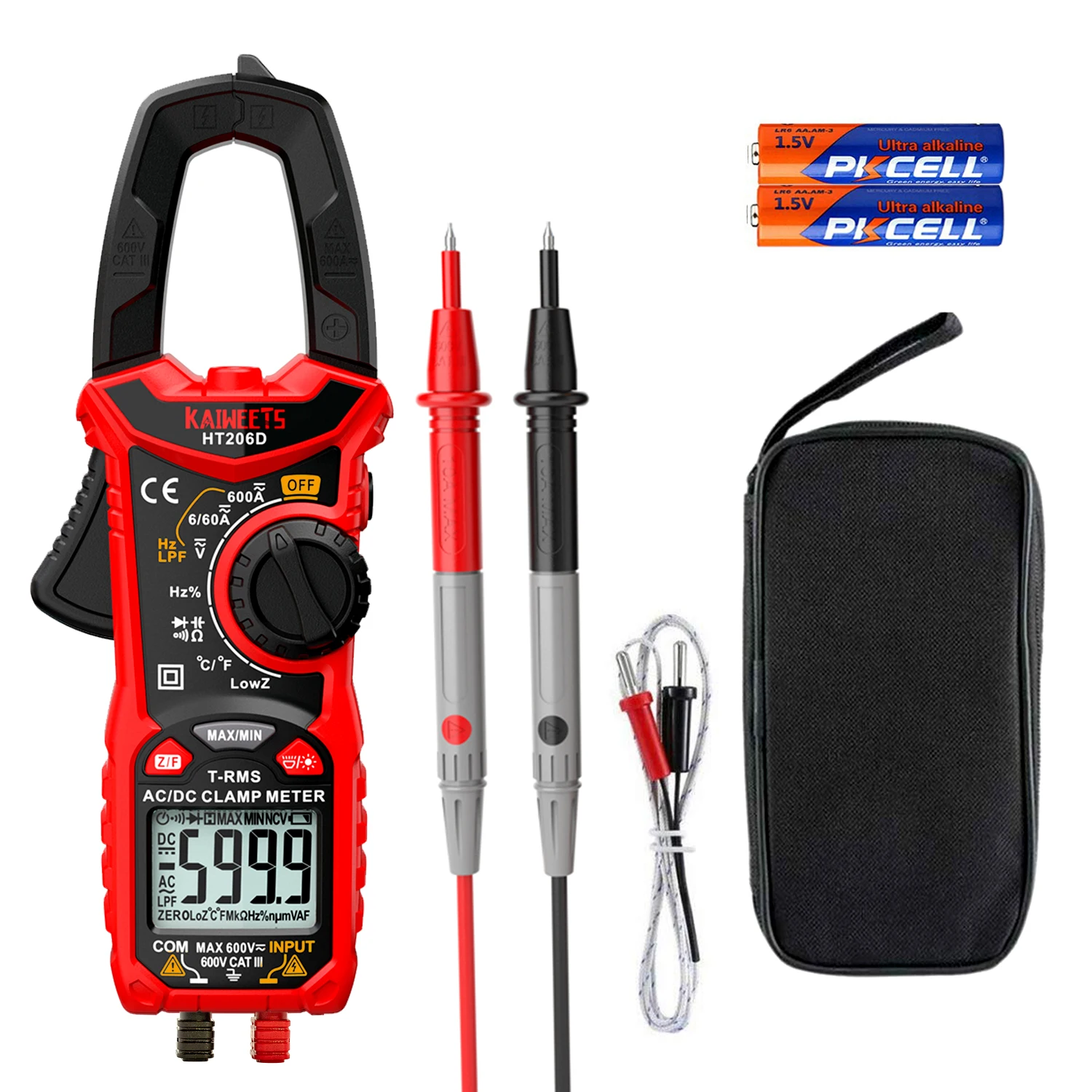 KAIWEETS HT206D Multi-function Digital Clamp Meter AC/DC Voltage Capacitive Tester Household Electrician  Meters