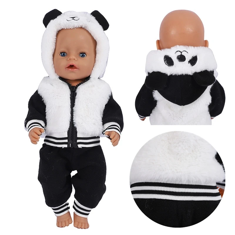 Warm Suit 17 18 Inch Doll Outfit Panda Hoodie+Trousers 43 cm Baby Born Accessories Dolls for Girls Festiival Gift Eyes for Toys