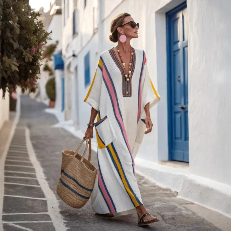 Beach Bath Exits Woman 2026 Cape For Swimsuit Covers Up Summer Clothes Boho Loose Elegant Dresses With Sleeve Saida De Praia