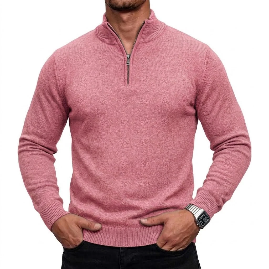 Neuer Herren-Pullover mit Reißverschluss, Slim Fit, Stehkragen, Lässiger Langarm-Strickpullover, Warmes Oberteil für den Winter, Strickbekleidung – Detail 9