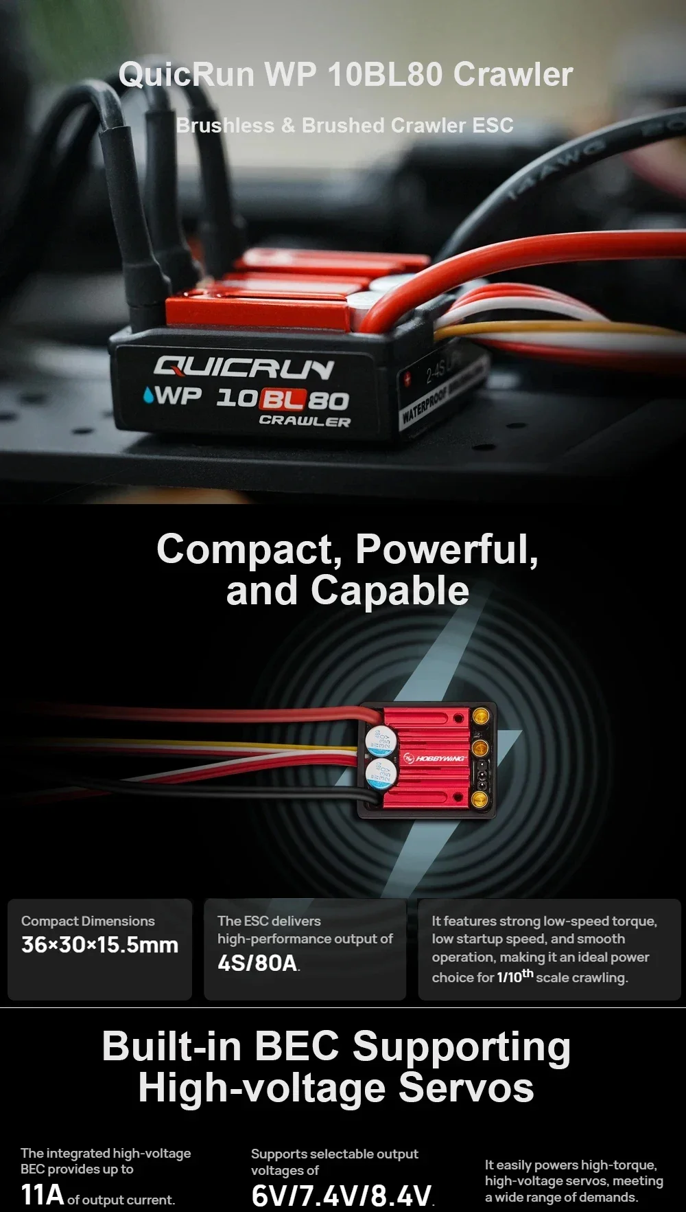 Hobbywing Quicrun WP 10BL80 2-4S 80A Wasserdichter ESC & Außenmotor 3530SL 1700KV/2200KV für 1/10 1:10 RC Auto – Detail 1