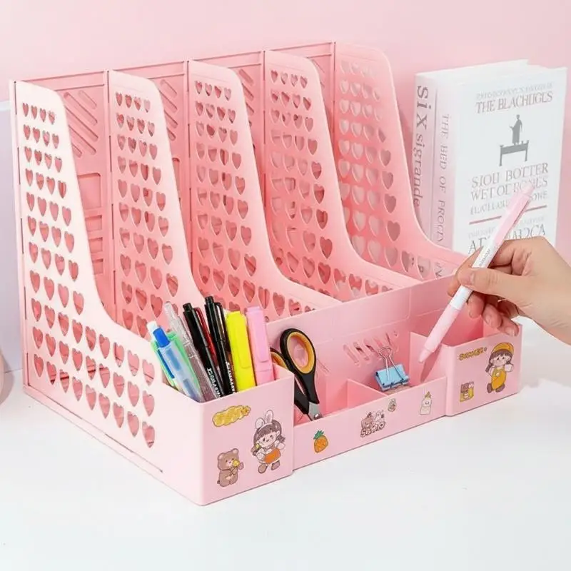 Multi-Layer A4 Document Holder Rack PP Material Desk Organizer With Storage Box And Bookshelf For Office Supplies File Rack
