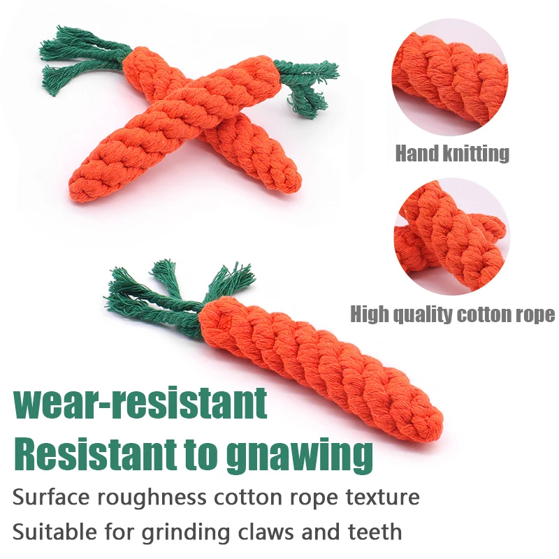1Pcs Carrot Dog Bite Rope Pet Dog Toys Safe Durable Braided Bite Dog Chew Toys Resistant Puppy Molar Cleaning Teeth Cotton Rope