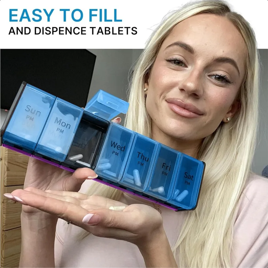 Extra Large Pill Organizer XXL Pill Box 7 Day Weekly Pill Organizer with AM PM Large Compartments Big Pill Case for plements Ju