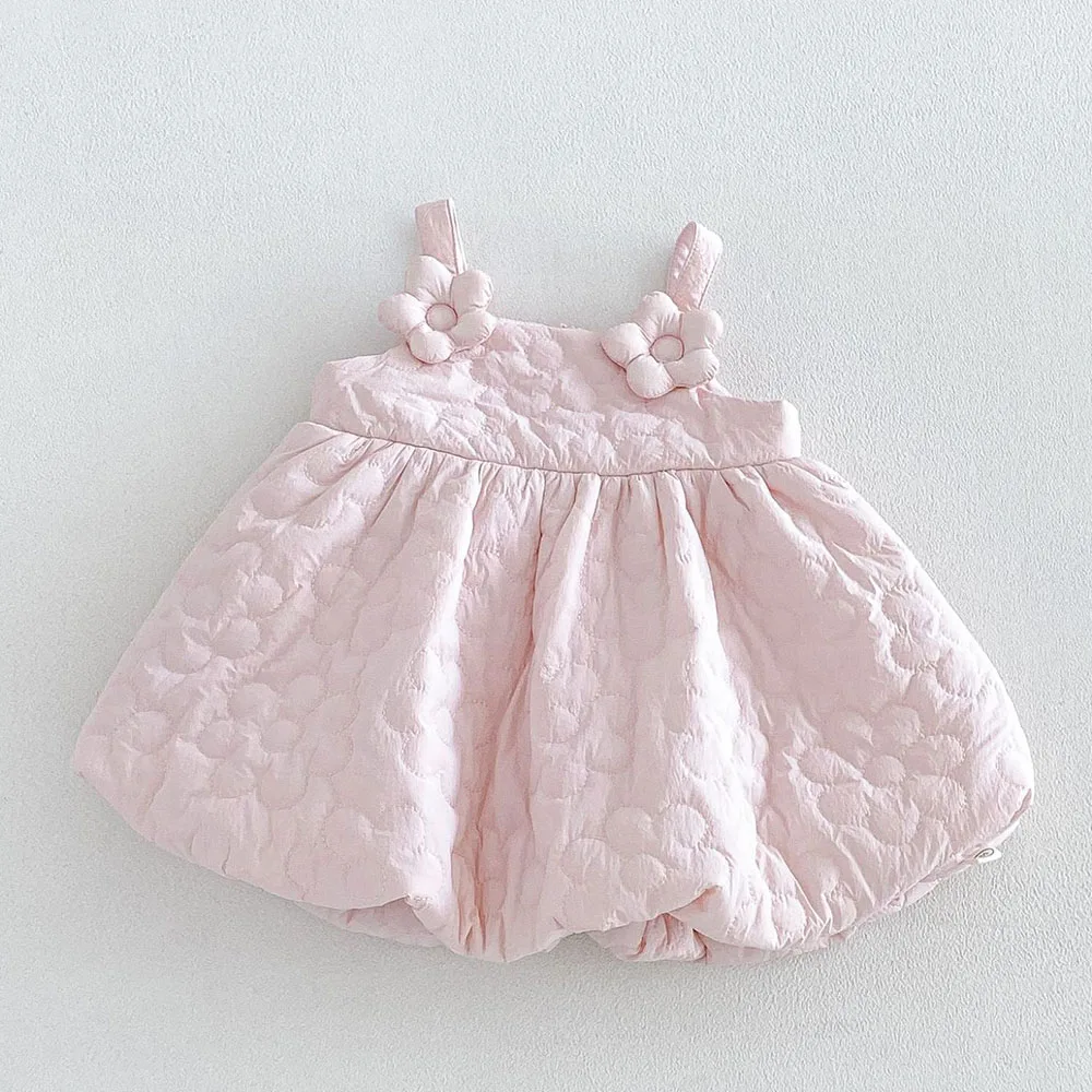 Girls Princess Dress Sleeveless Solid Color Quilted Warm Winter Kids Boutique Clothing Christmas Toddler Girl Dresses