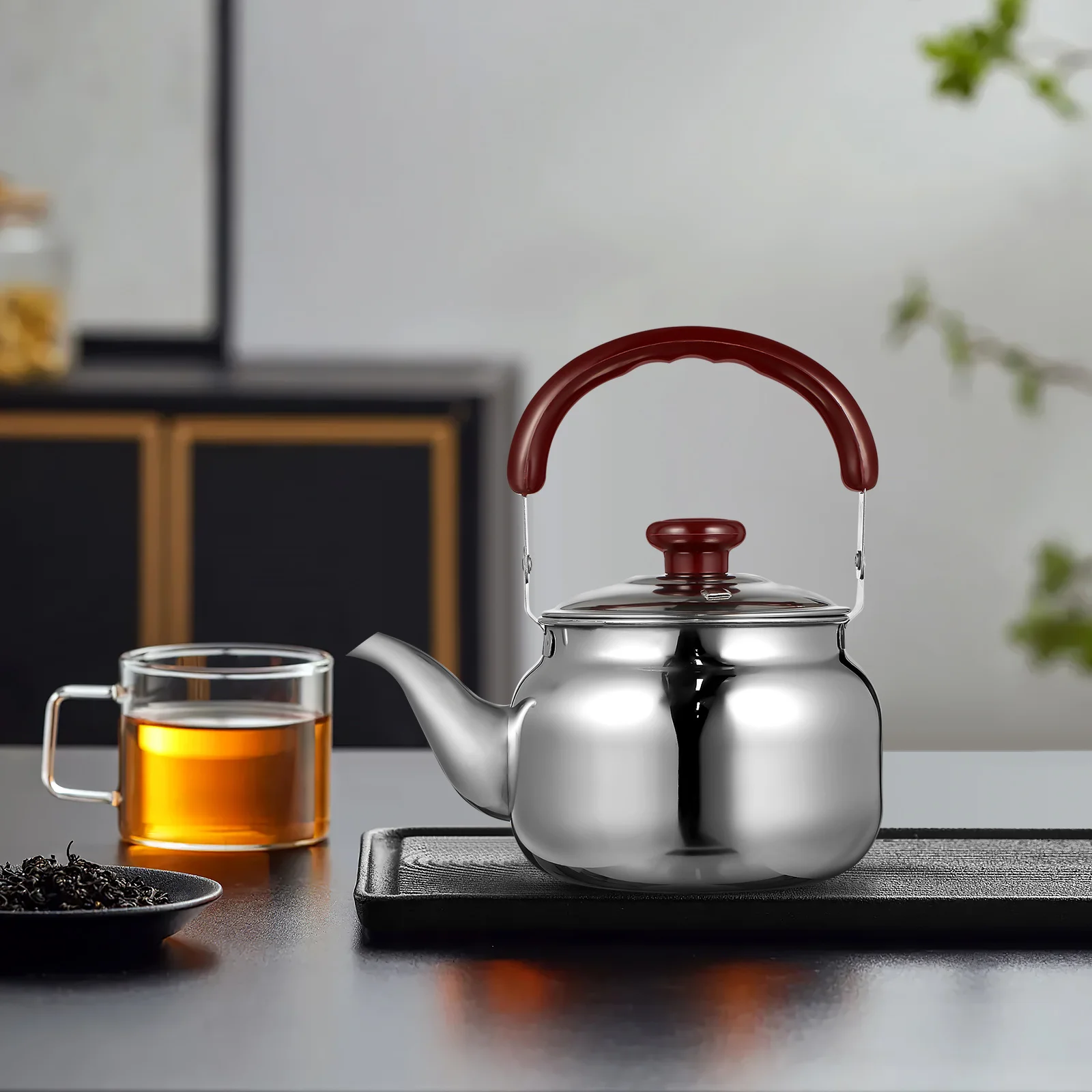 

Stainless Steel Whistling Kettle 1000ml Handle Tea Pot Large Capacity Suitable for Gas Stove Induction Cooker Household