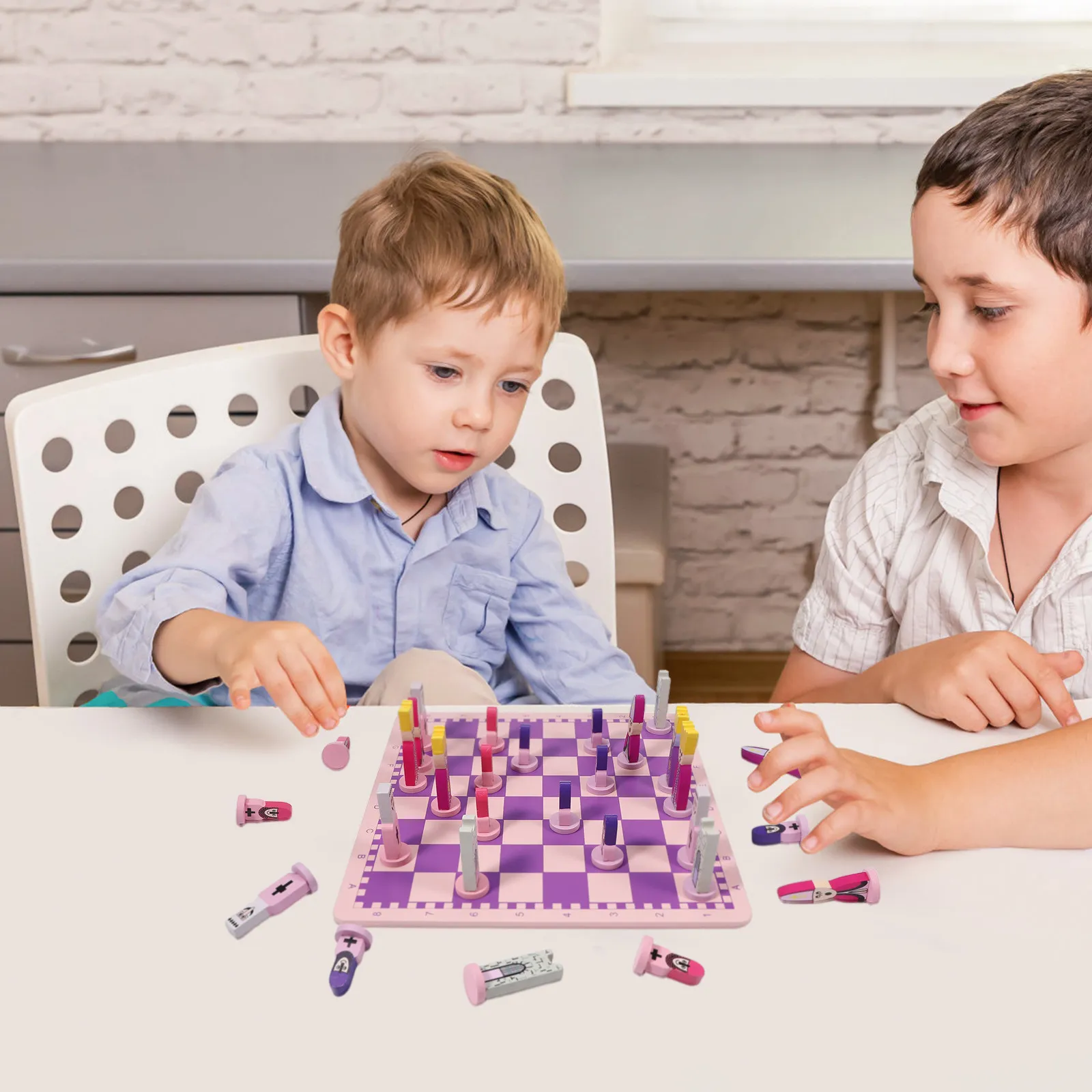

1Set 3 in 1 Educational Chess Set Cartoon Travel Board Wooden Chess Game Smooth Portable for Children Adults